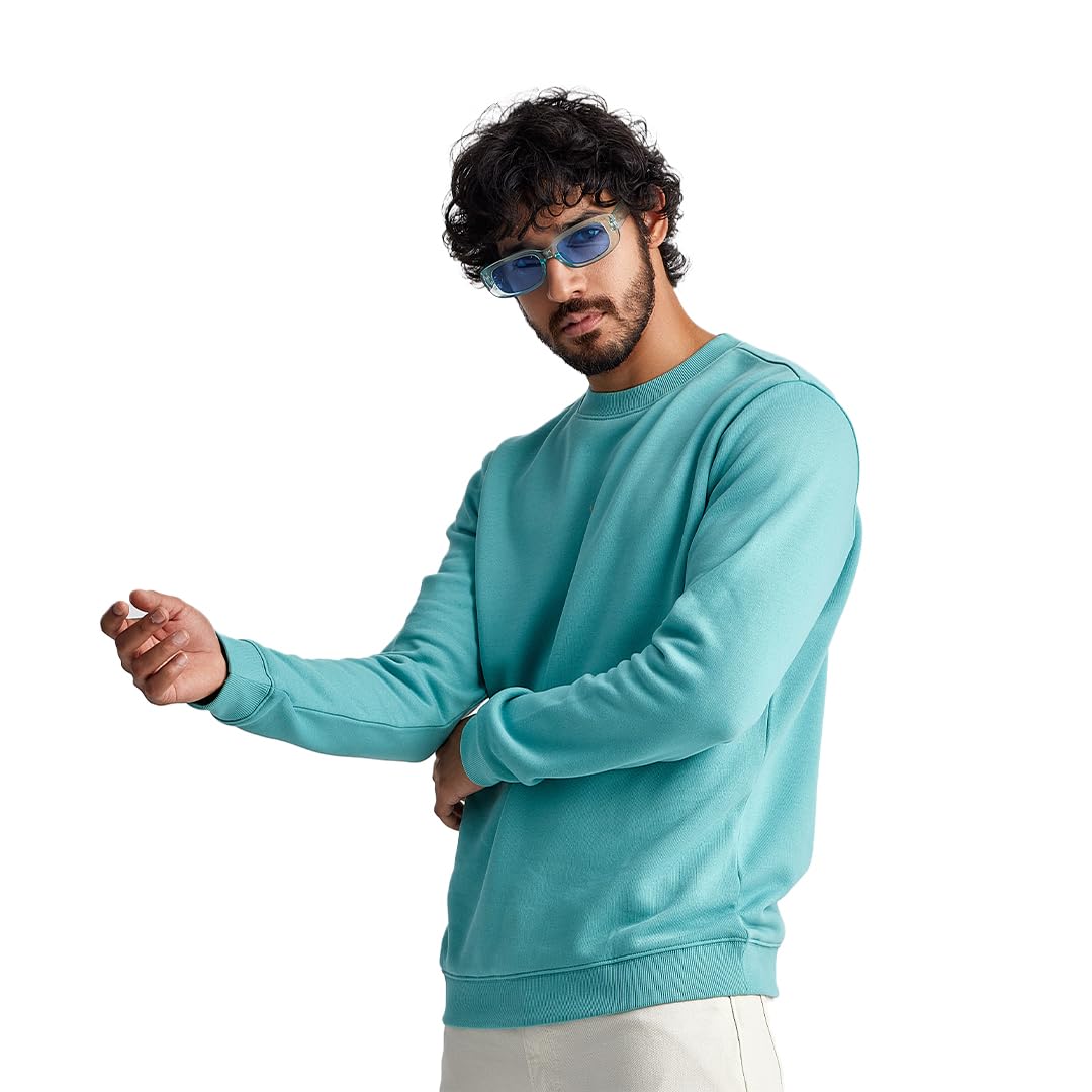 LUDIC WillMill Collection ‘Evoke S’ - 100% French Terry Cotton 320GSM Comfortable, Fleece Lined, Relaxed Fit Sweatshirt for Men - Winter Essential Turquoise 2