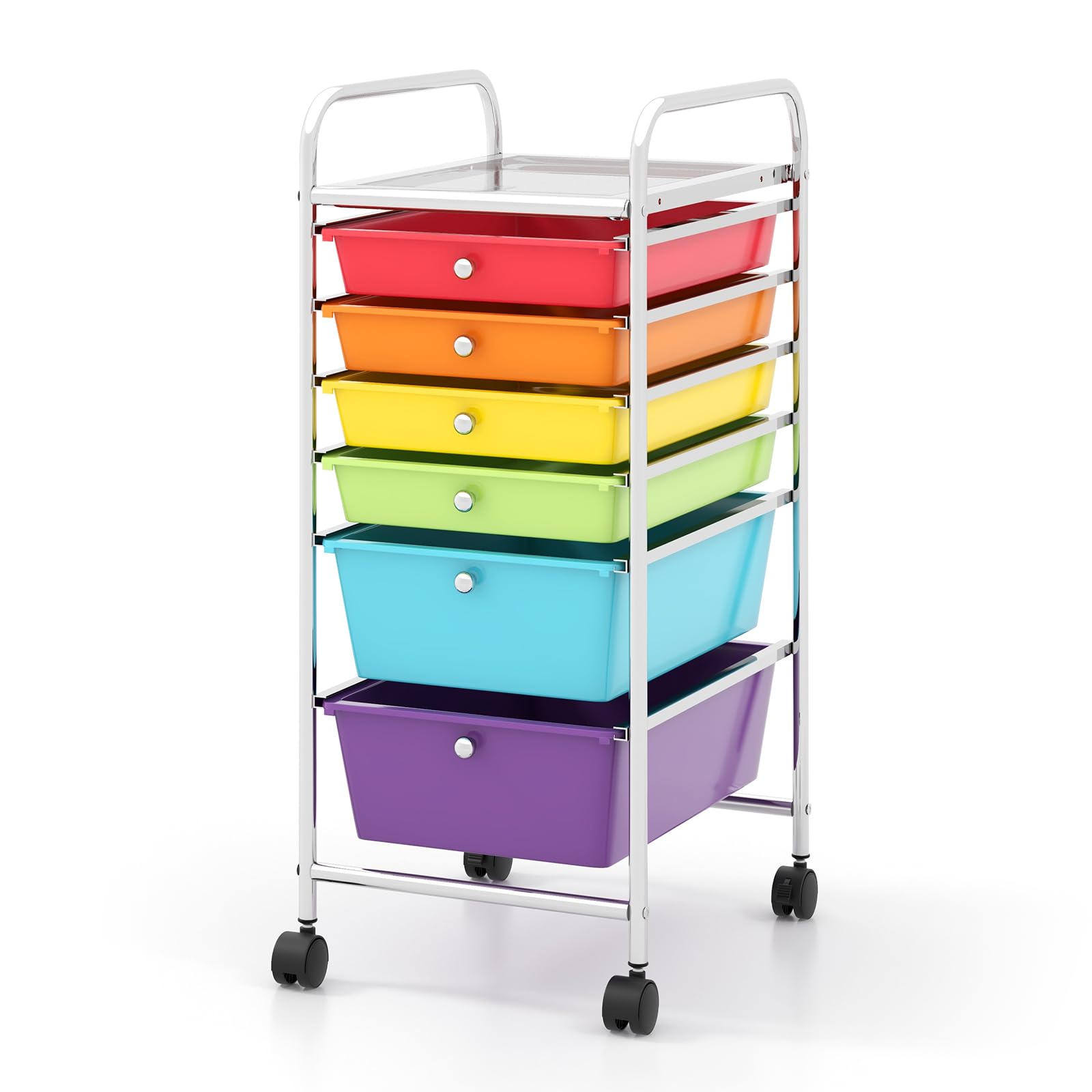 COSTWAY 6-Drawer Rolling Storage Cart, Multifunctional Art Craft Tools Organizer on Wheels, Heavy Duty Utility Mobile Storage Trolley w/ 2 Lockable Wheels for Home Office School (Multi-color)