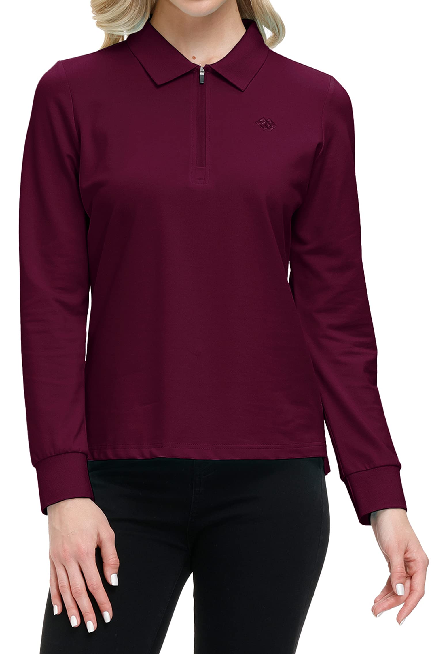 MoFiz Damen Poloshirt Langarm Baumwolle Polohemd Sport Polo Wintershirts mit Reißverschluss Kragen