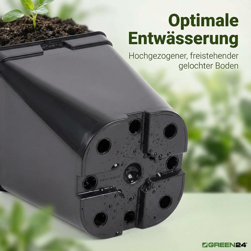 GREEN24 10 Stck. Pflanztöpfe 3 L (16,0 x 16,0 x 16,5 cm) große Vierecktöpfe Profi XL Anzuchttöpfe Pflanztöpfe Blumentöpfe Vierkant-Töpfe