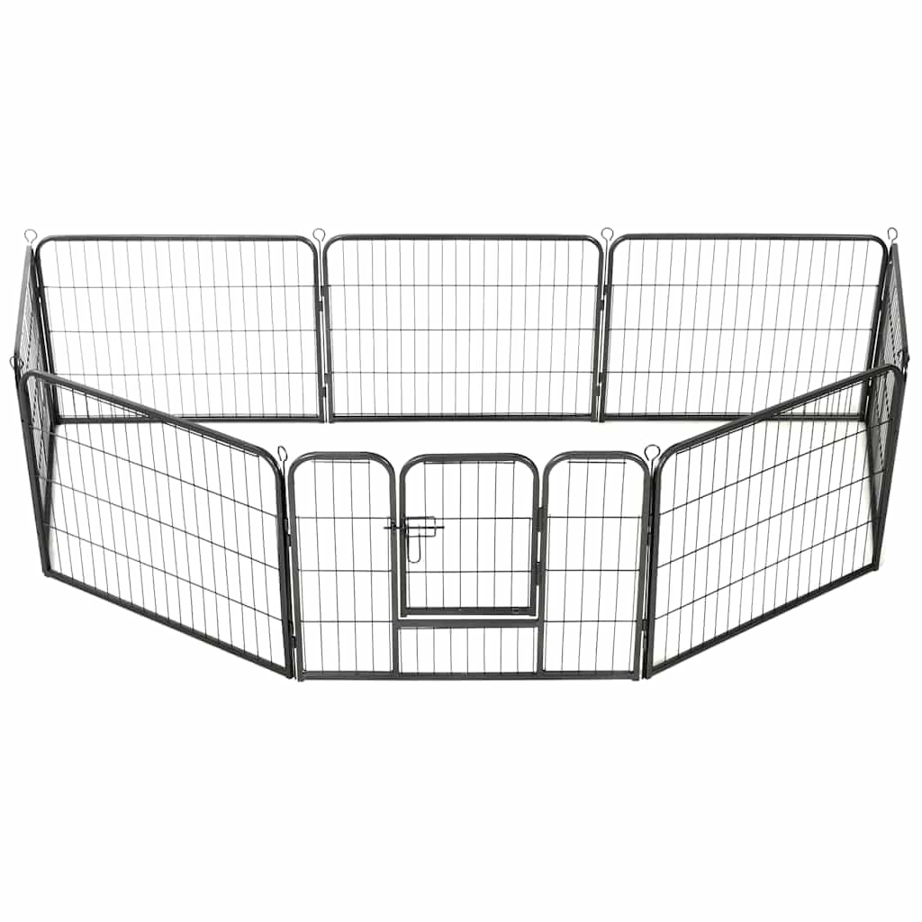 CHARMMA Dog Playpen Black Powder-Coated Steel,Dog Kennels & Runs-170572