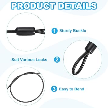 PATIKIL 5/32 Dia Vinyl Coated Stainless Steel Cable with Loops, 4 Pcs 7 ft (79) Flexible Wire Rope Security Chain Lanyard Lock for Outdoor Stage Lighting Luggage Lock, Black