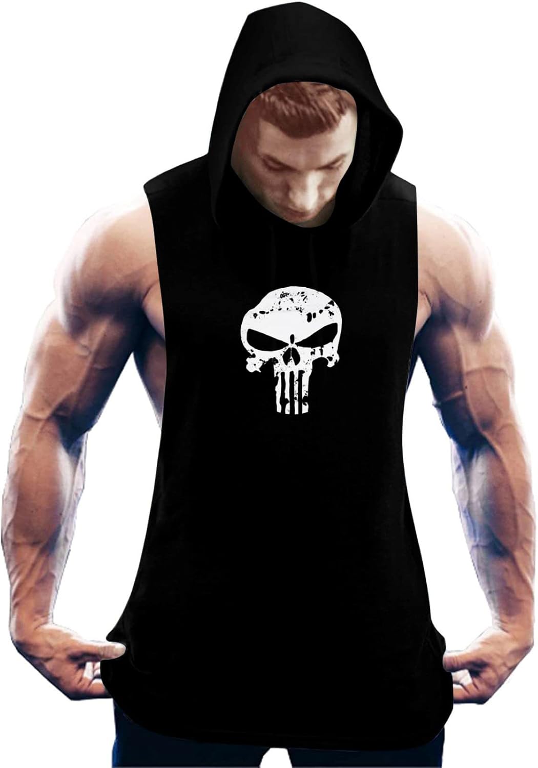 THE BLAZZE 0054PT Men’s Hooded Printed Sleeveless T-Shirt Gym Tank Gym Stringer Tank Top Muscle Gym Bodybuilding Vest Fitness Workout Train Stringers