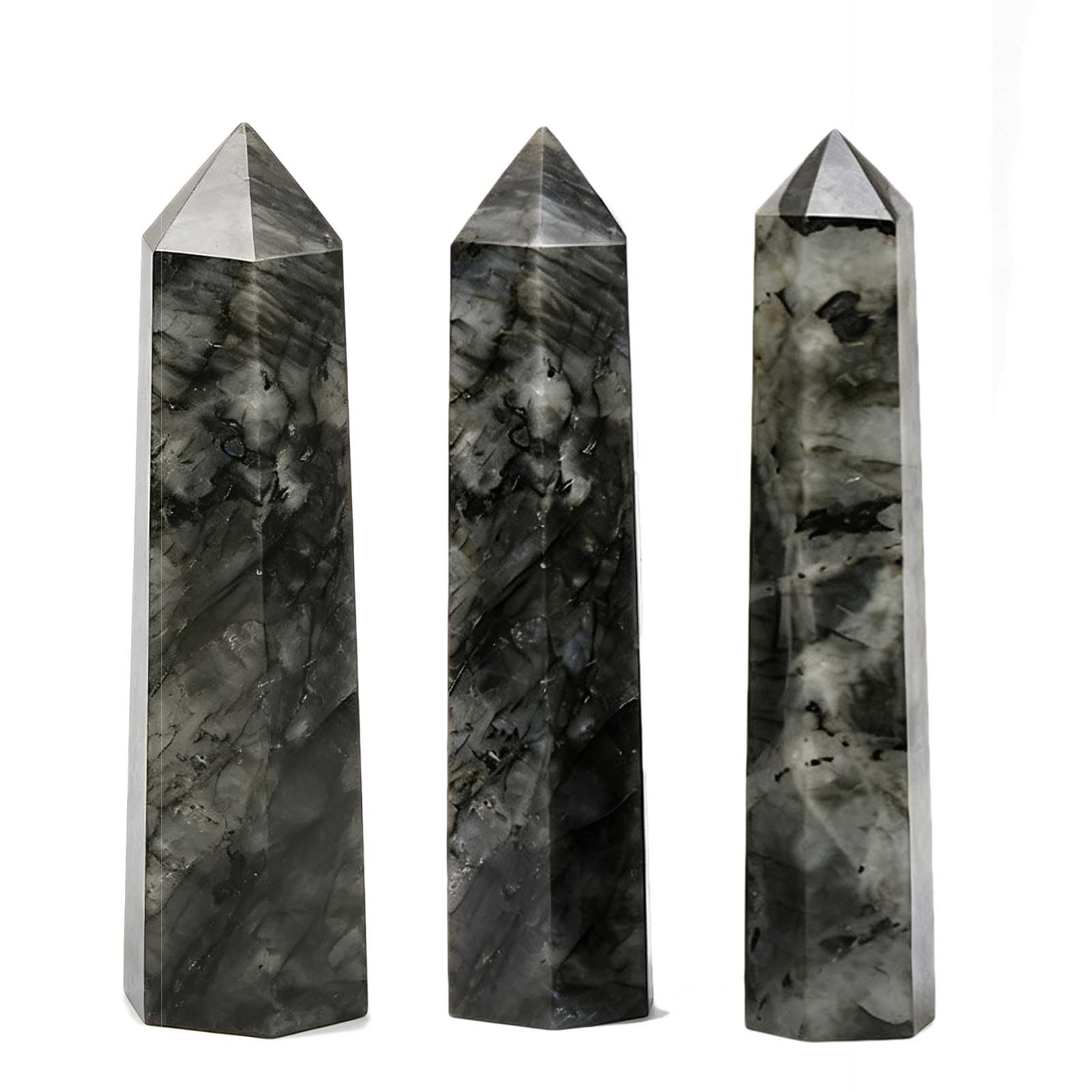 3 Pezzi di Bacchette di Pietra di Luna Grigia Torri di Cristallo | Pietra curativa naturale appuntita Reiki levigata Energia Meditazione Chakra Decorazione per la casa Regalo