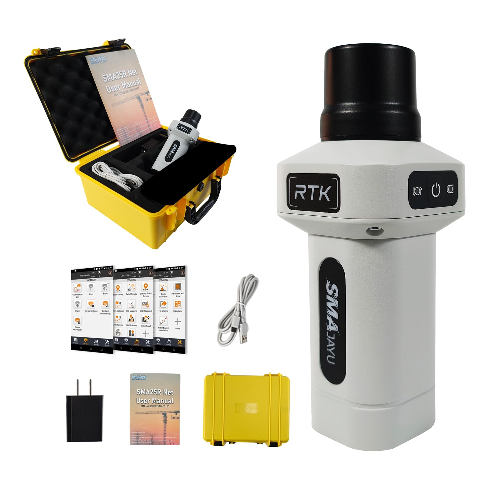 Sistema di rilevamento GNSS RTK SMA25R Net, ricevitore di posizionamento ad alta precisione portatile con software, precisione di 10 cm tramite PPP, compensazione dell'inclinazione da 0 a 60°