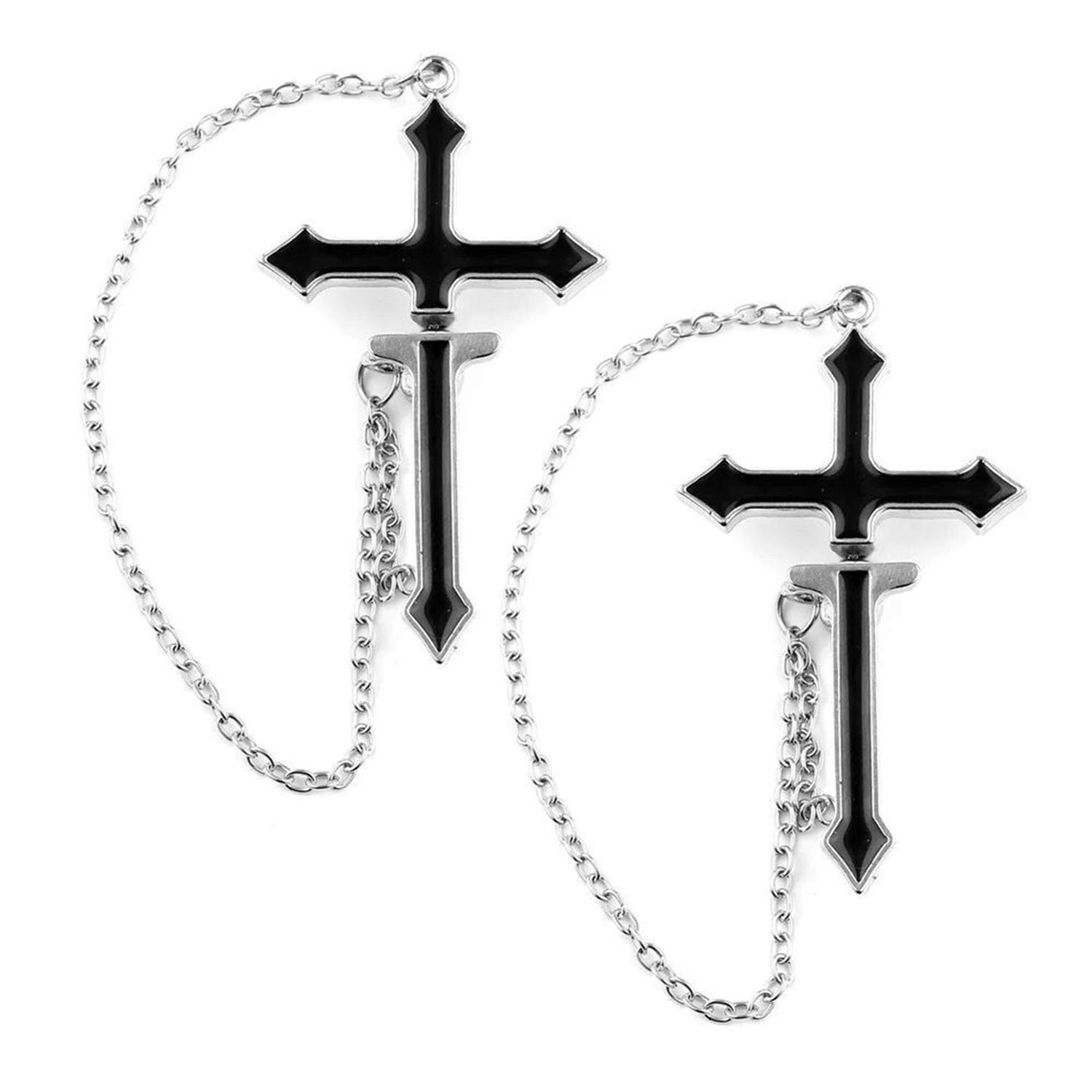 Aretes colgantes de cadena de cruz punk negra personalizados, aretes de gota de punción para mujeres y hombres, regalos de joyería, Esmalte, N/P