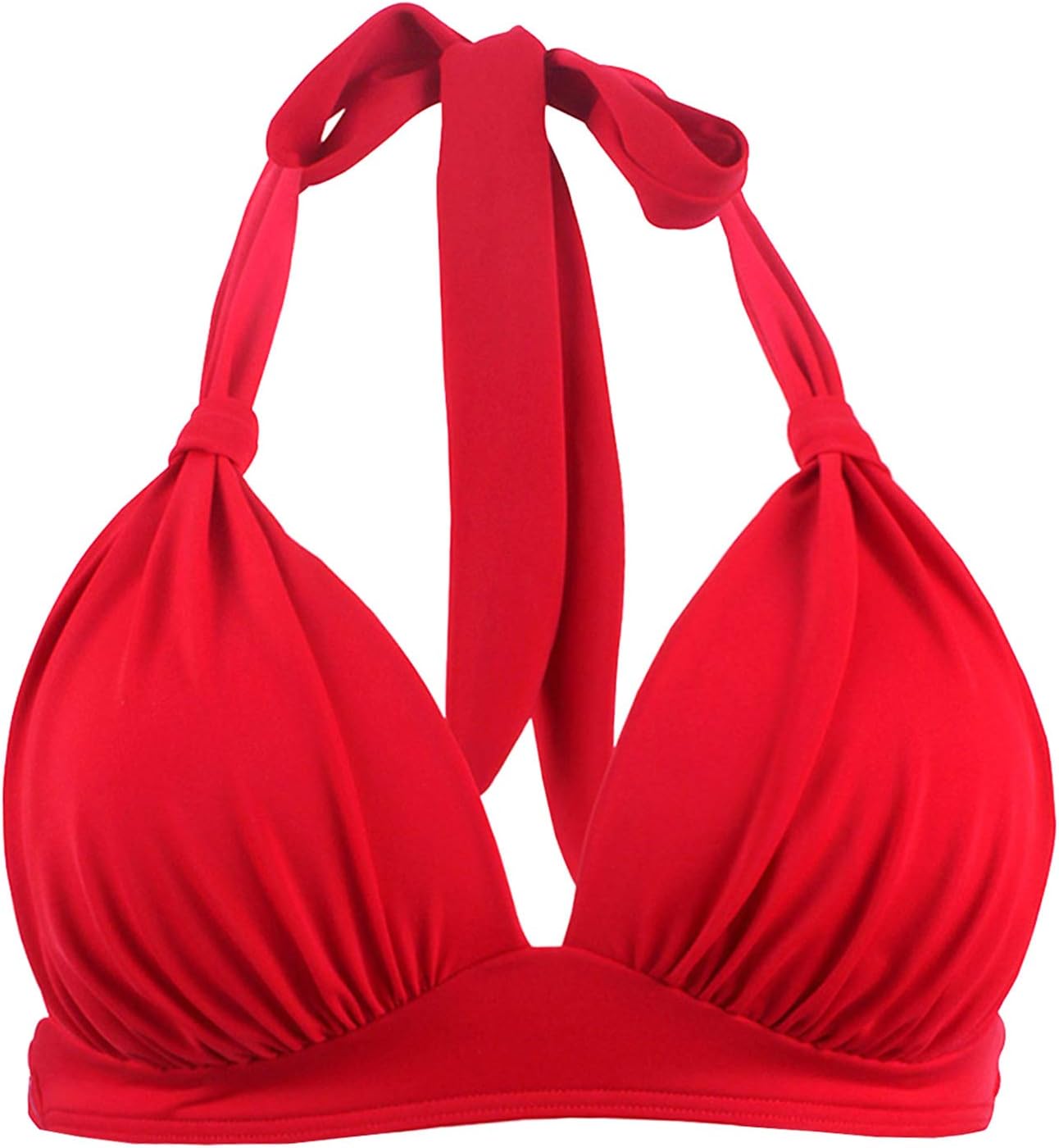 Women's Retro 50s Plaid Pattern Polka Dot Halter Molded Soft Pads Vintage Bikini Swimsuits Tops