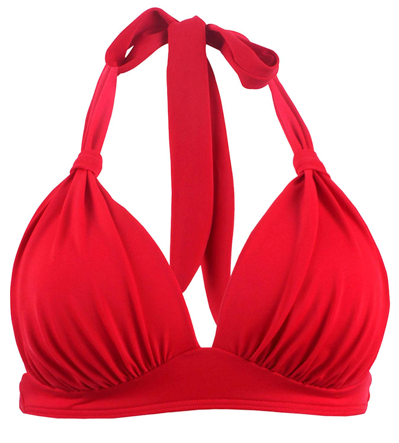 Women's Retro 50s Plaid Pattern Polka Dot Halter Molded Soft Pads Vintage Bikini Swimsuits Tops