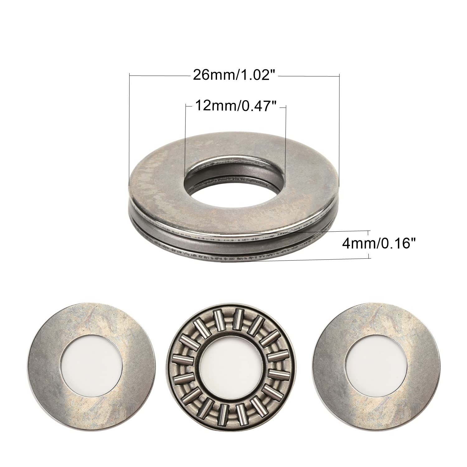 Othmro AXK1226+2AS łożyska igiełkowe wzdłużne z 2 podkładkami, średnica wewnętrzna 12 mm, 26 mm OD, 2 mm grubości, twardość GCr15 2 szt. 1 szt.