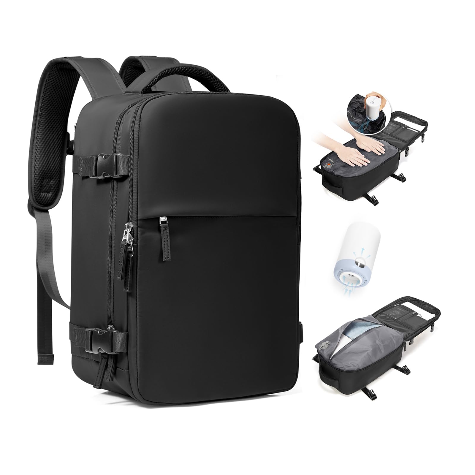 BJLFS Zaino da Viaggio con Sottovuoto Ryanair 40x30x20 Wizzair Bagaglio a mano 40x20x25 Ryanair con Pompa Borse da Cabina per Easyjet 45x36x20 con compressione sottovuoto,Zaino Casual per Laptop