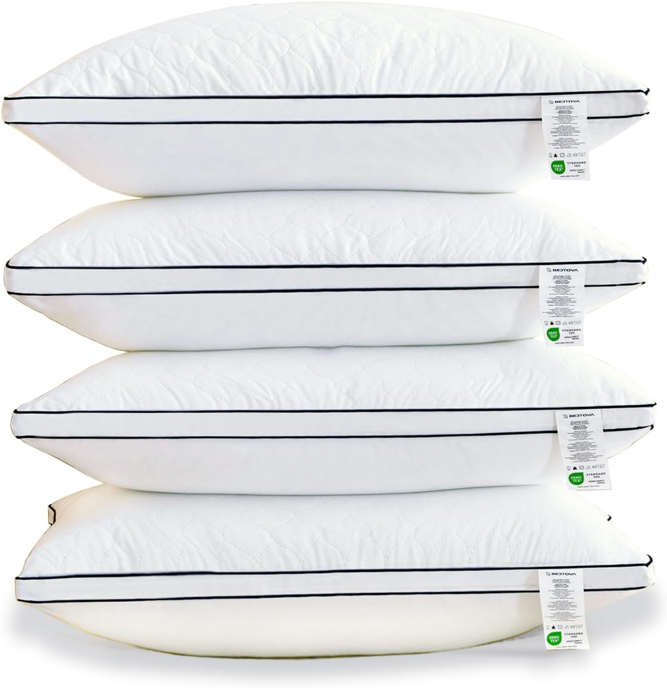 4PCS Quilted Reversible Bed Pillow for Sleeping, Luxury Hotel Quality 3D Microfiber Filling with Breathable Cover for Side Back and Stomach Sleepers, Reduces Neck Pain Queen Size 20 * 30"