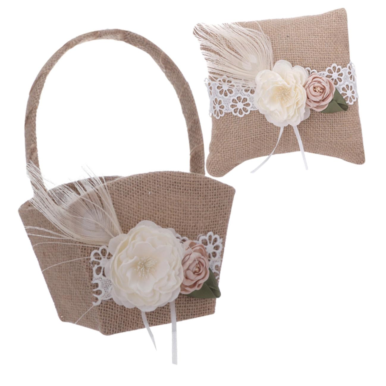 Panier de demoiselle d'honneur en lin et coussin rond de mariage anti-chute pour alliances