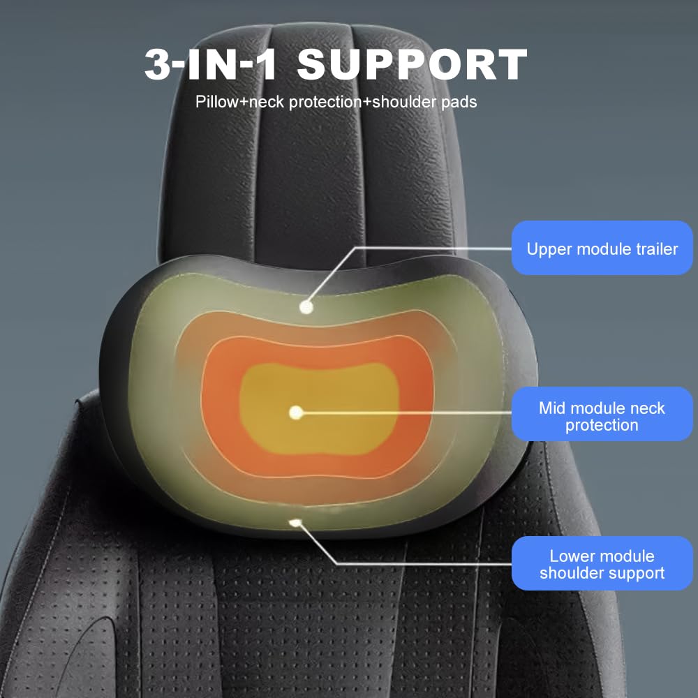 Cuscino per collo auto, 2 pezzi, cuscino poggiatesta auto, cuscino per sedile auto, supporto per la testa per alleviare il dolore al collo, design ergonomico confortevole, nero