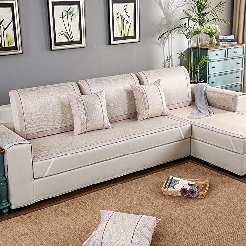 Sofa Mat Summer Mat Chaise Parlor General-Purpose Sofa Cover Ice Silk Rattan Cushion Rattan Bamboo Art Non-Slip,Pink Cane,60×180Cm