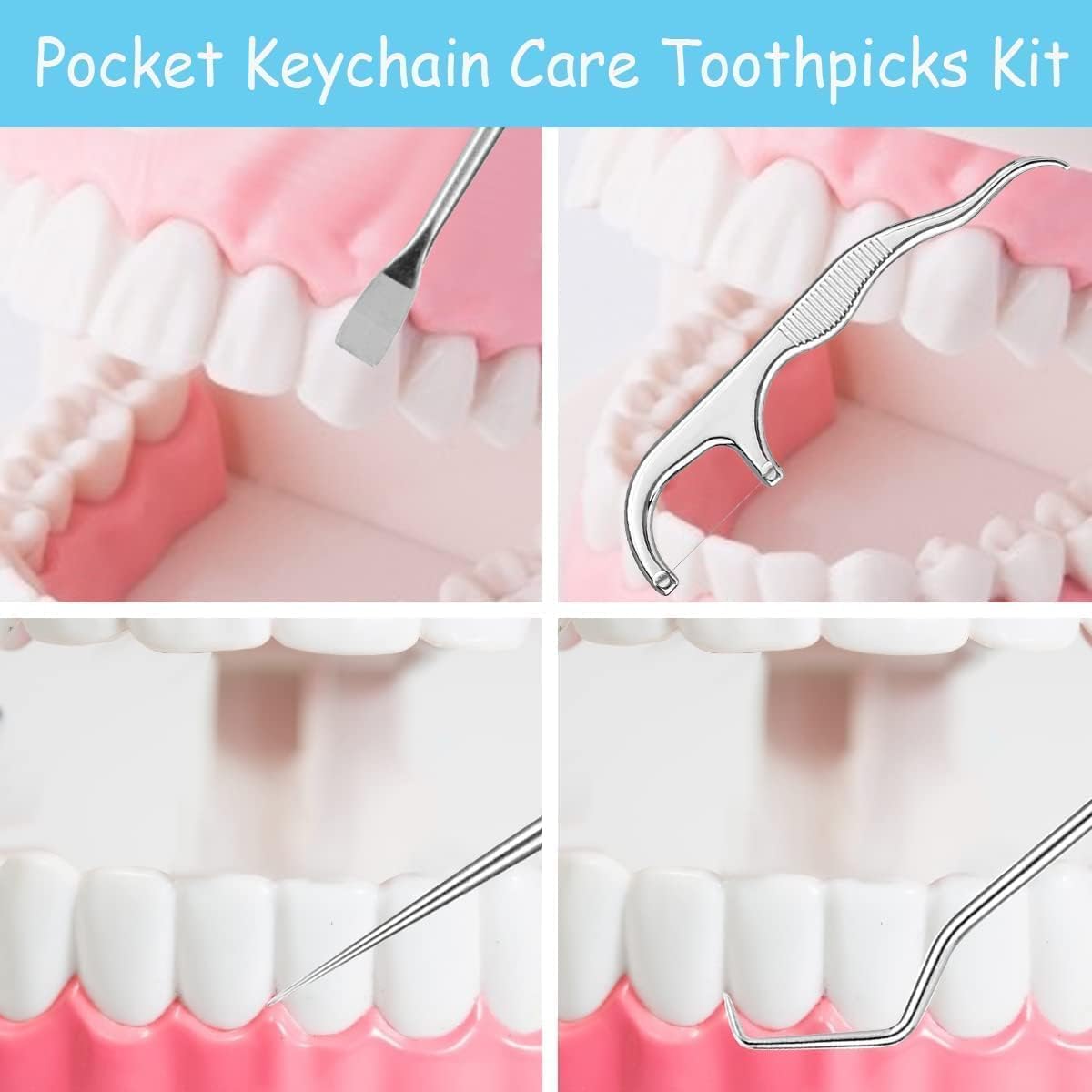 Teeth claening kit,Dental Tools, 7 in 1 Stainless Steel Teeth Cleaning Tool Kit, Dental Hygiene Kit Toothpicks Cleaning Picks Flosser for Teeth Braces Cleaning Tools 3