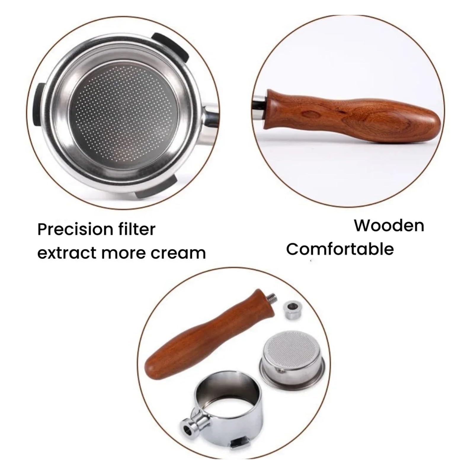 Portafiltro De Café Sin Fondo De 3 Orejas De 58mm Con 2 Cestas (18g), Compatible Con Cafetera Hibrew, H7/h7a /h10a, Adaptación Precisa(HIBREW Red wood)