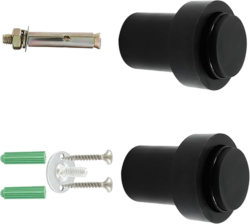 Miniatura 3 de Zorveiio Tope de puerta cilíndrico negro mate, tope de puerta de piso resistente de 1.8 pulgadas con junta de goma, topes de puerta de acero
