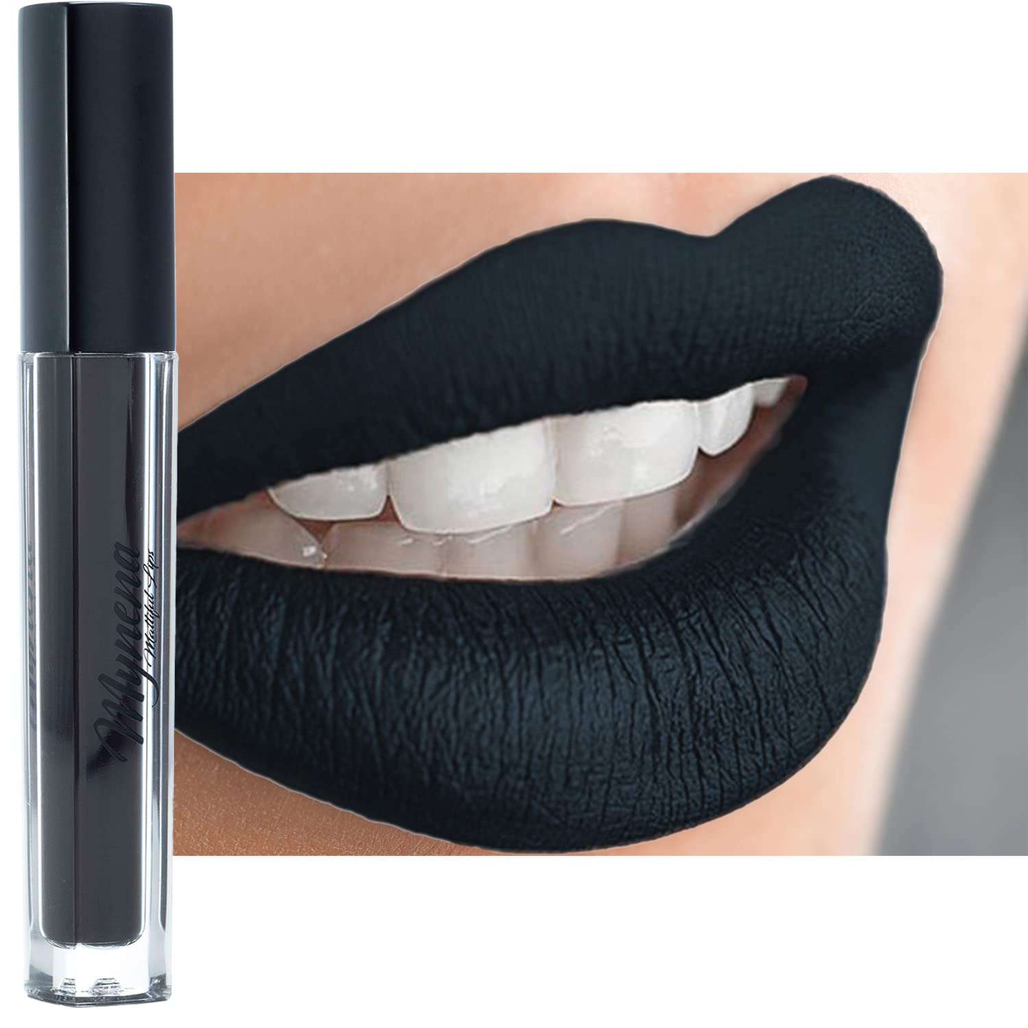 Mynena Black Lipstick Liquid Long Lasting Kissproof Waterproof Lightweight Smudge Proof Matte Color Stay Lip Stain Talc-Free and Paraben-Free