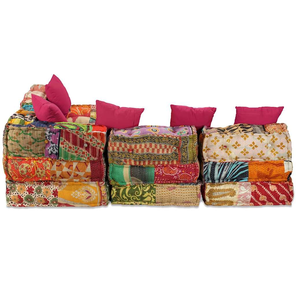 vidaXL Pouf Modulare a 4 Posti Tessuto Patchwork Divano Divanetto Sofà Salone