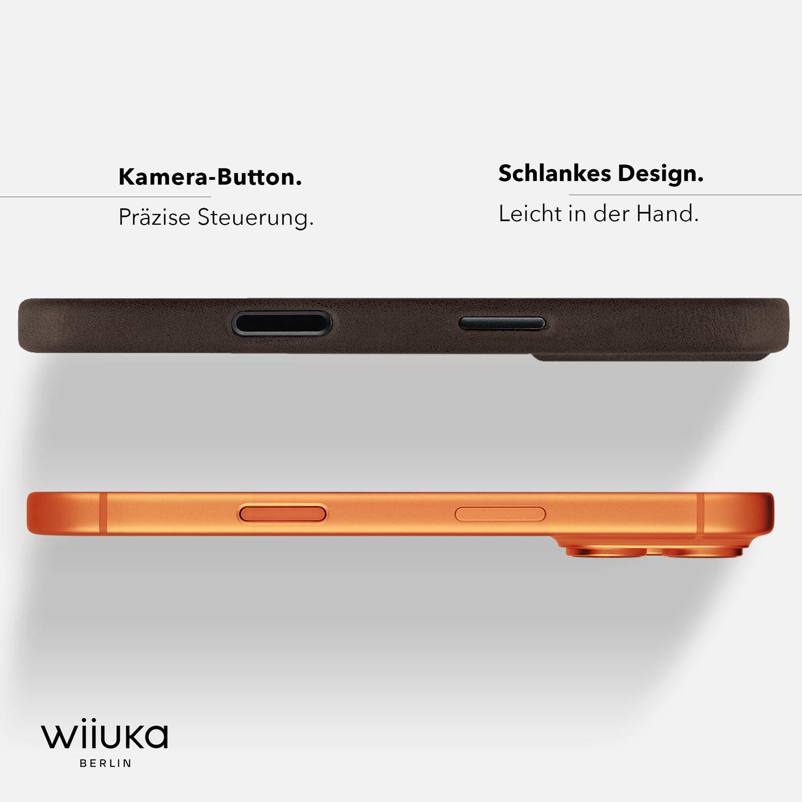 WIIUKA Hülle für iPhone 17 Pro Max, Leder aus Deutschland, 360° Schutz, Lederhülle extra Dünn, Premium Handyhülle, Case, Qi, skiin More VL, Vintage Braun