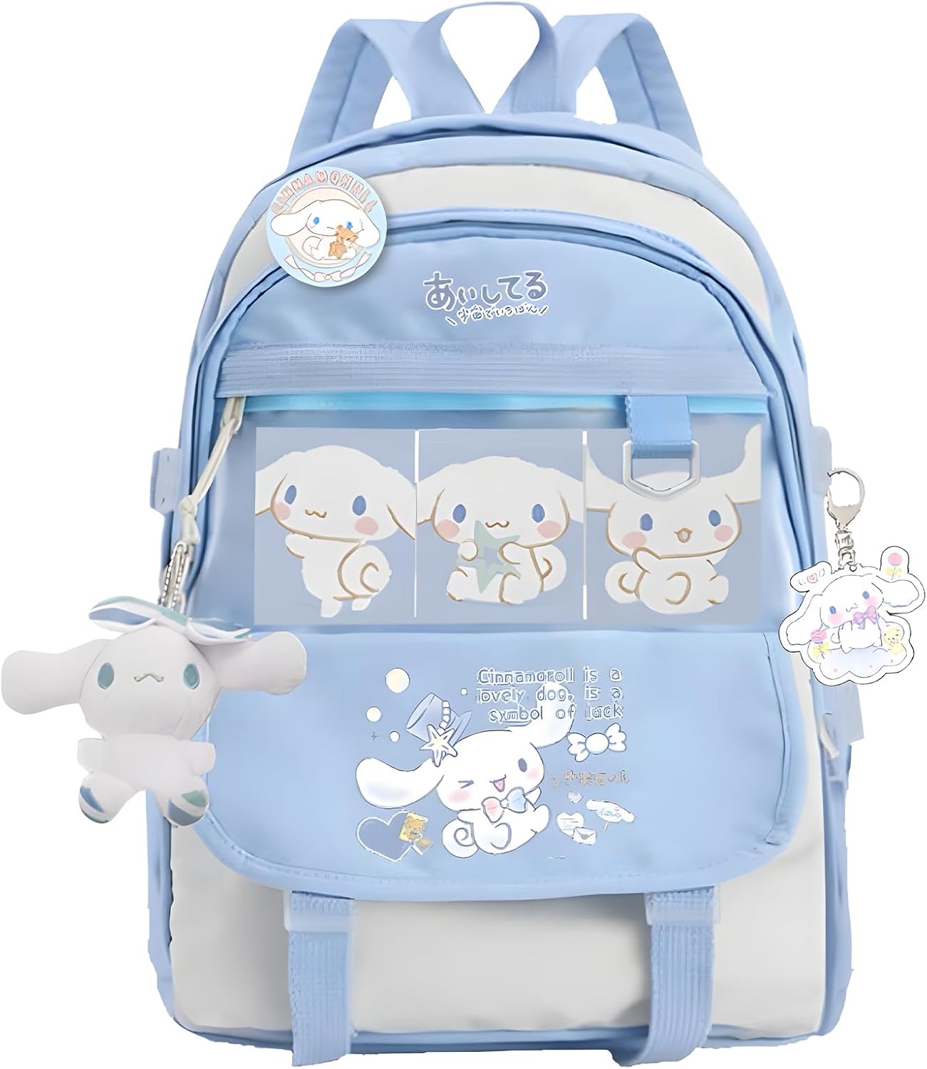 Partymall Sac à dos kawaii, sac d&rsquo;école mignon multi-poches, sac à dos de grande capacité, sac à dos de dessin animé avec pendentif, sac à dos kawaii pour filles, sac à dos mignon pour voyage, école
