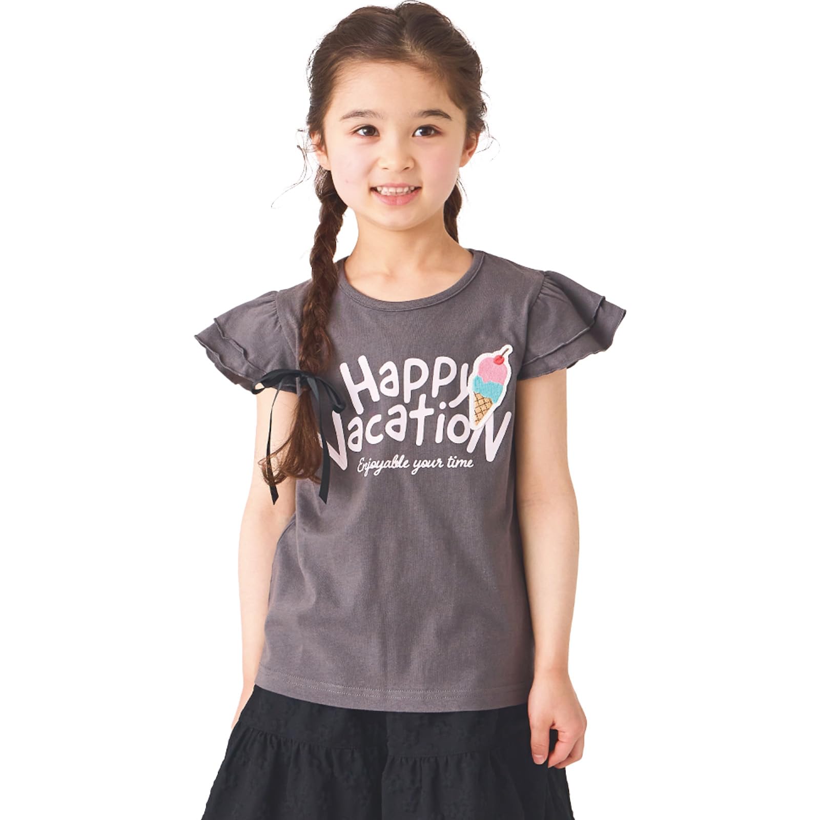 [ever closet] Tシャツ キッズ 子供 女の子 半袖 綿100％ メロウ仕立て 袖フリル トップス 春服 夏服 通園 通学 普段着 子供服 キッズ服 エバークローゼット