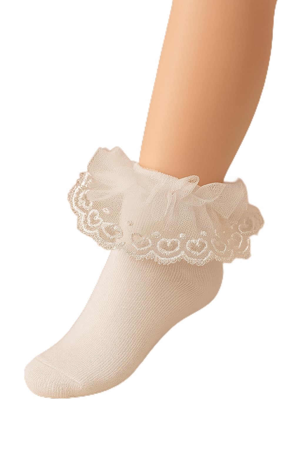 Generisch Mädchen Socken mit Spitze – Weiß – Elegante Feinstrick-Tütü-Socken für Kinder – Größen 0 bis 12 Jahre – Weich & Hautfreundlich – 80 % Baumwolle