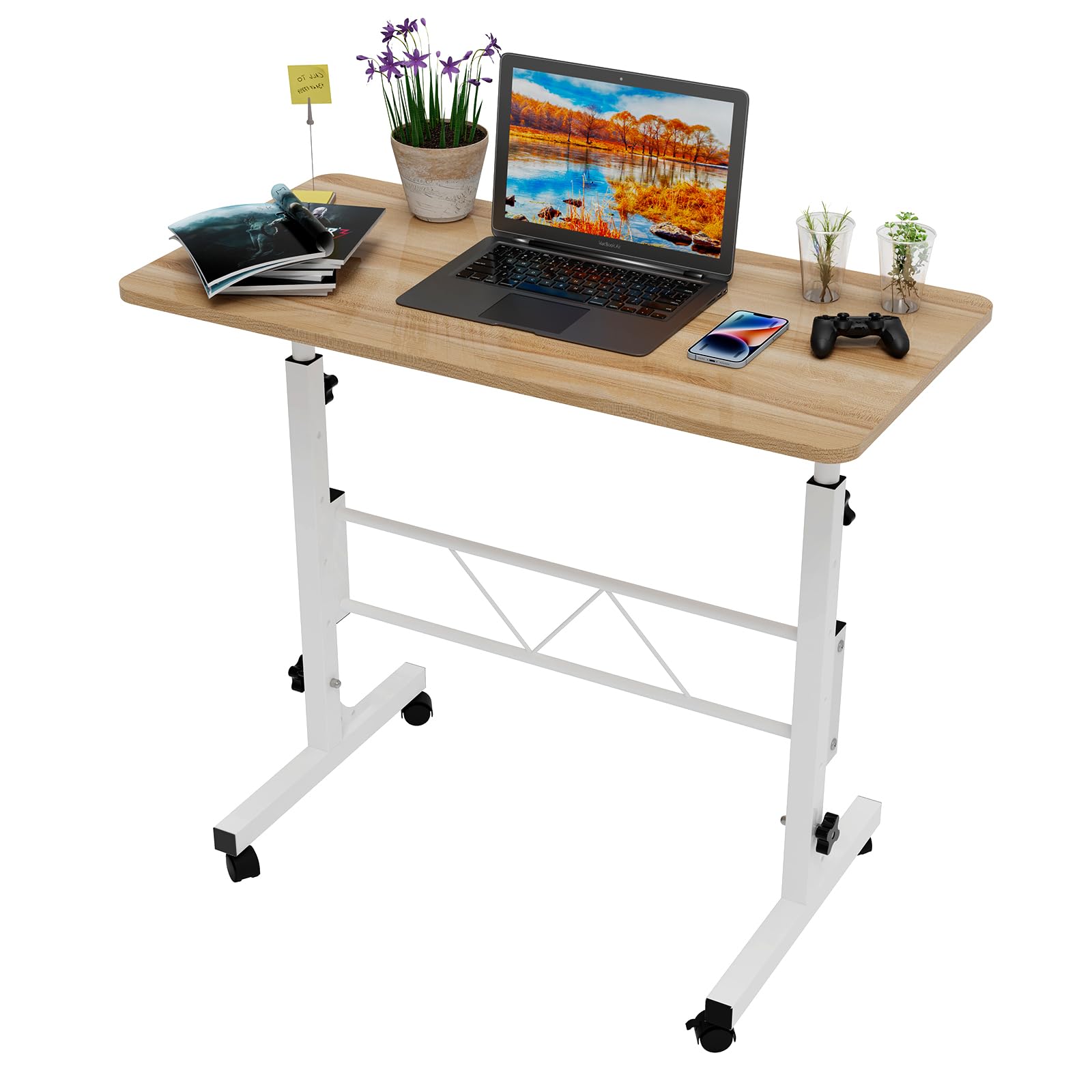 Lvhecforhm Mesa Portátil Ordenador Ajustable con Ruedas, Ahorro de Espacio Mesa portatil Ordenador, 80x40cm Roble Mesa Sofá con Ruedas, Mesa de Escritorio para Sala de Estar y Habitación de Los Niños