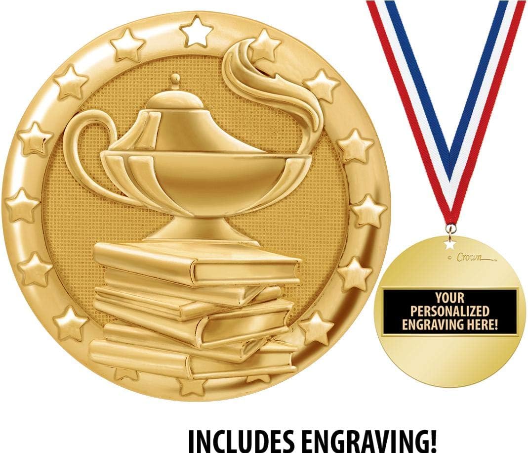 Crown Awards Academic Medal, 2" Shiny Gold Lamp of Learning Education Medals for Kids with Free Custom Engraving Prime