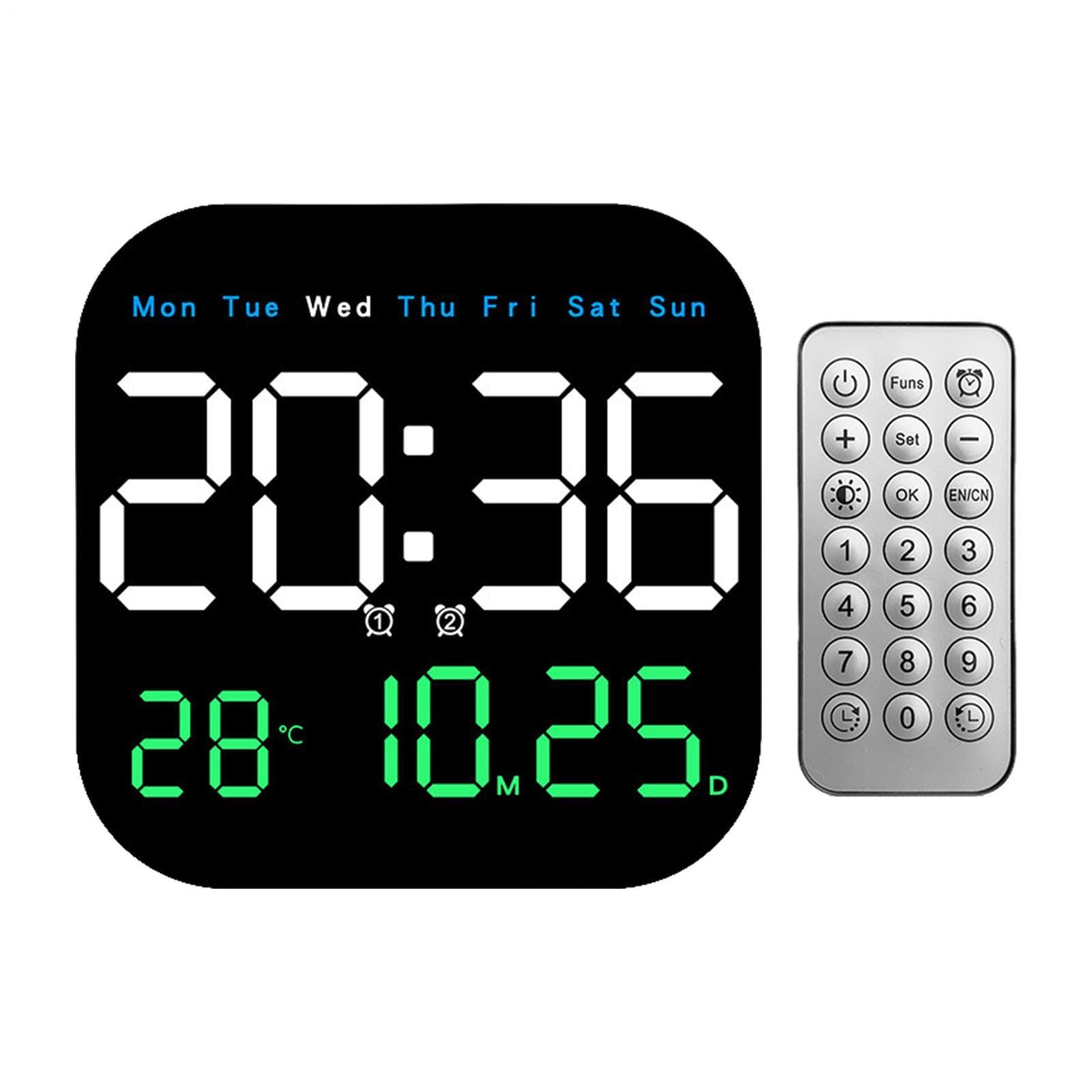 Horloge murale numérique carrée à LED blanche avec température et humidité pour salon