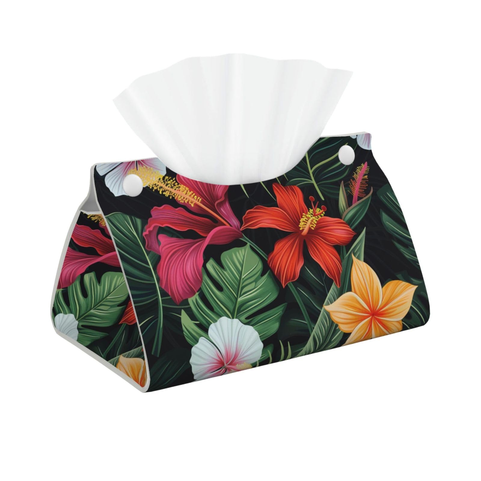 Tropical Flower Print Tissue Box Cover Foldable Tissue Storage Box Leather Tissue Cube Box Holder for Living Room Bedroom Office Car Home Decor