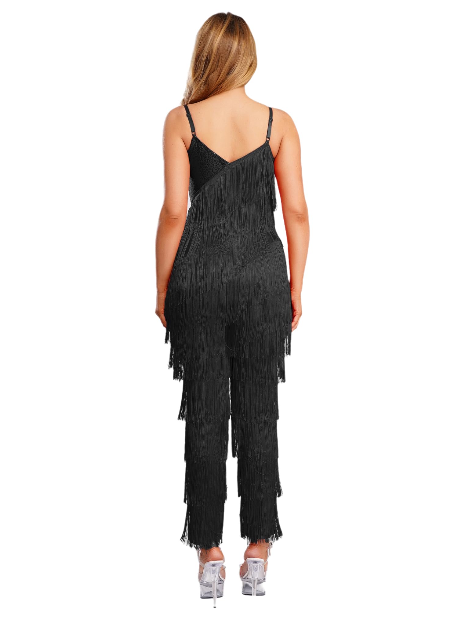 Freebily Abito da Ballo Donna Latino Americano Tango con Nappe Paillettes Balletto Body Danza Classica Moderna Jazz Lucido Ballet Leotard Costume Danza Samba Rumba Salsa