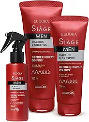 Eudora Kit Siàge Men: Condicionador Cachos e Crespos 200ml + Shampoo Cachos e Crespos 250ml + Spray Ativador Cashos 100ml