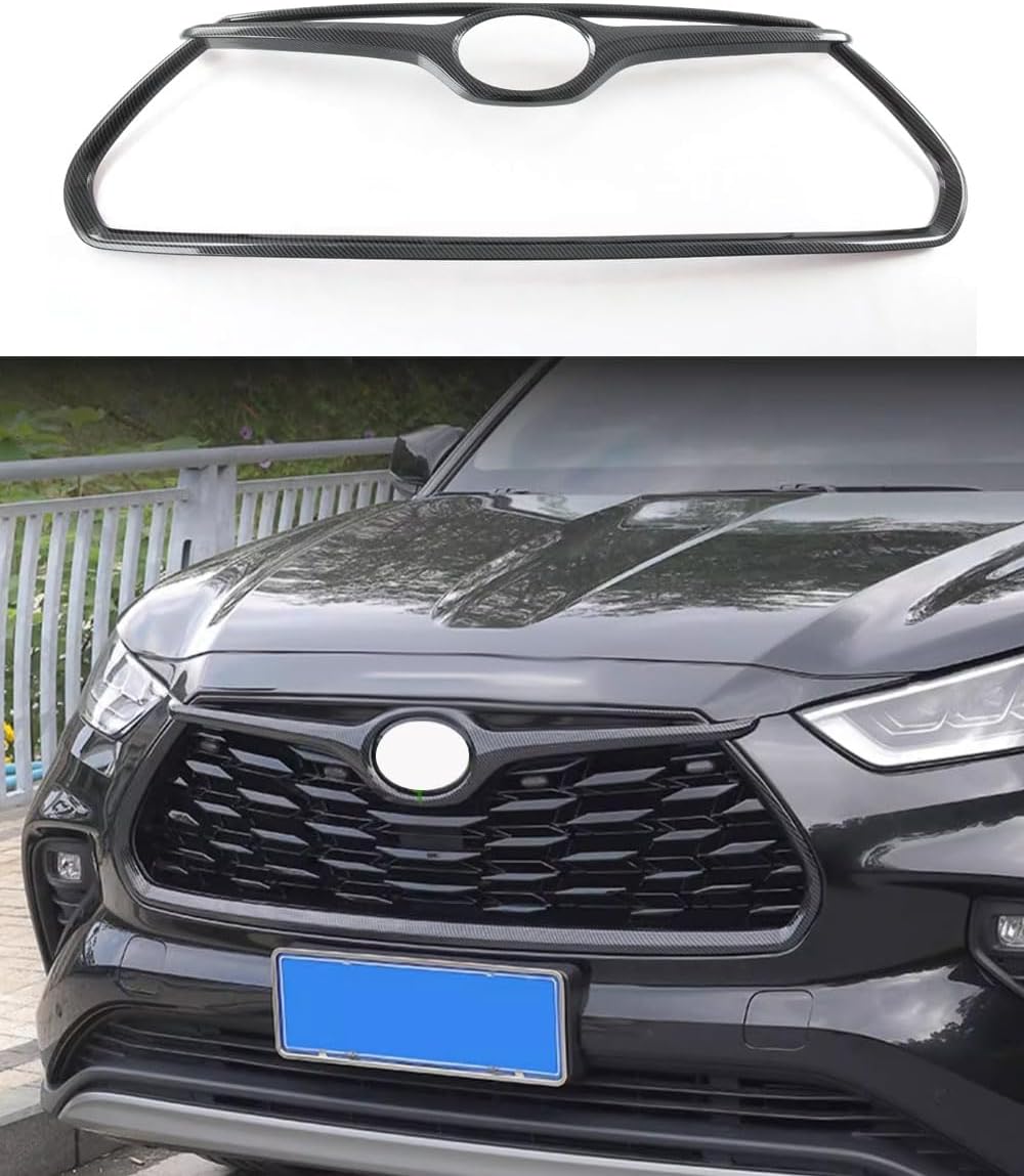 Car Accessories Fit For Toyota Highlander 2020-2025 ABS Exterior Front Grill Grille Mesh Cover Trims (Black) 1PC Set