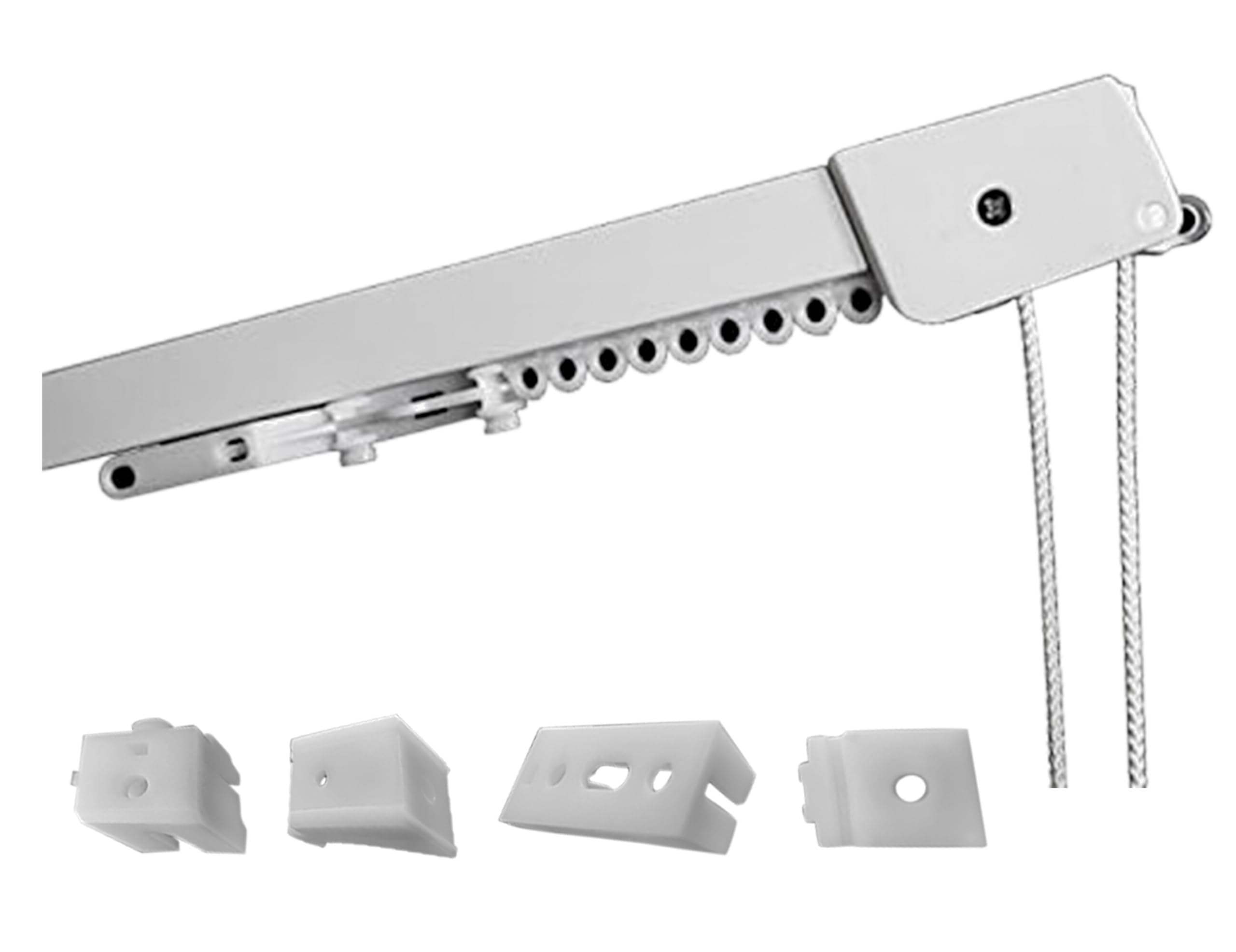 TENDEEVOLUTION Binario Tenda Soffitto Lineare in Alluminio Bianco Personalizzabile, Con Accessori per il Fissaggio, Movimento a Corda, Bastone Tende a Soffitto o Parete (140CM, AMMASSO A SX)