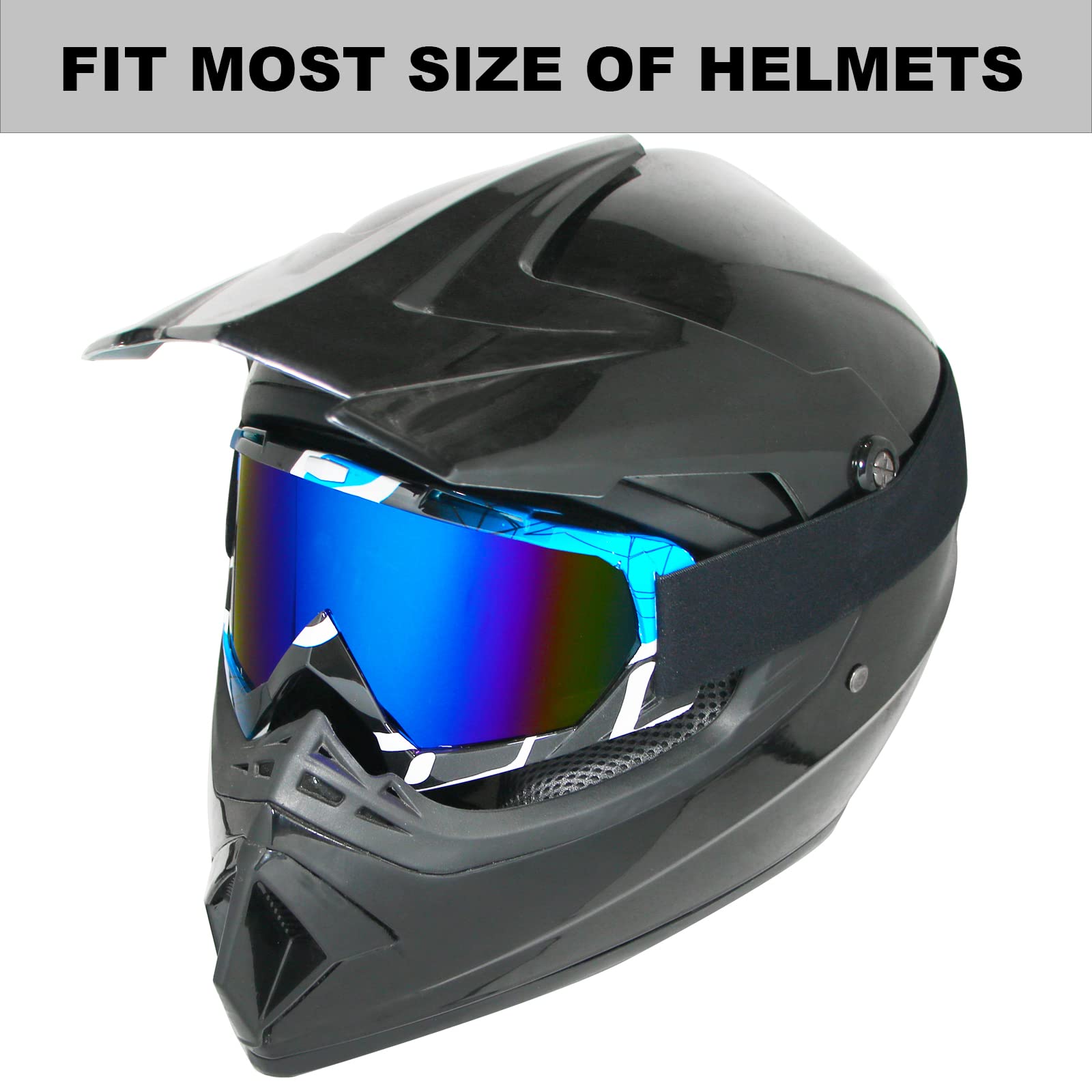 Lunettes de moto UV400 OTG pour homme, motocross, équitation, casque MX de course tout-terrain, lunettes de course à quatre roues pour adultes, femmes, jeunes enfants (monture bleue, noire +
