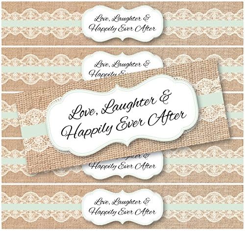 48 Burlap and Lace WATERPROOF Water Bottle Labels | Rustic, Shabby Chic, Vintage, Country Wedding | (Light Turquoise)