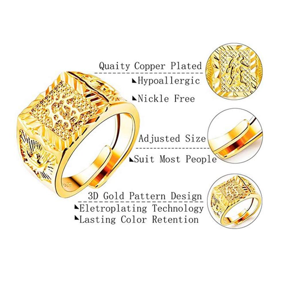 JewelryWe Biżuteria 3 szt. męski pierścionek pozłacany, królestwo/szczęście/bogactwo, obrączka, sygnet, regulowany rozmiar, stal szlachetna, Nie zawiera kamieni szlachetnych