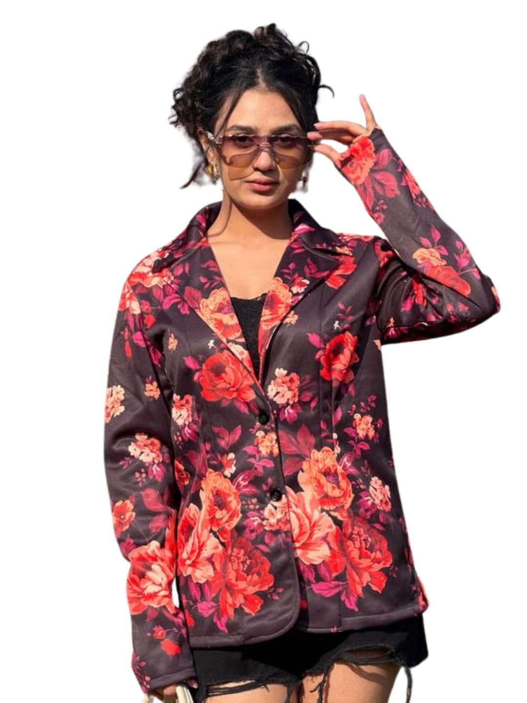 tandul Women's Fleece Floral Print Multicolor Regular Fit Coat - Full Sleeve Regular Overcoat for Office, Casual, Festive & Party (12268)-picture-49