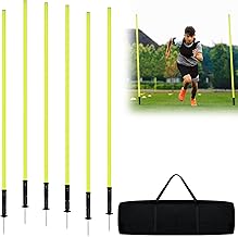 TRMLBE Football Slalom Poles 6 Training Poles Obstacle Poles with Metal Tip Agility Set Dogs Children for Coordination Training and Agility – Yellow