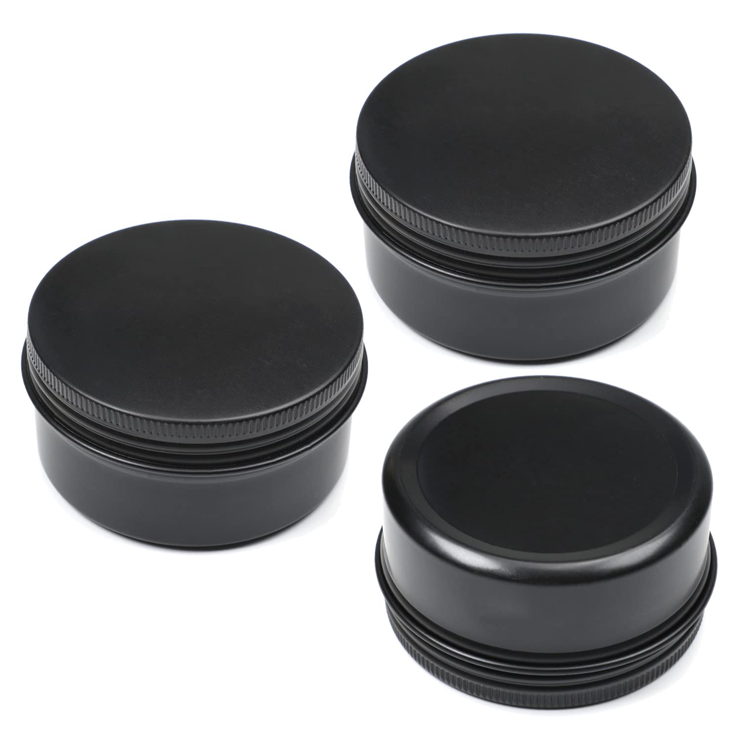 Othmro 3pcs Aluminium Tin Jars, 2.7oz Small Containers Tins with Screw Lids, Empty Can Travel Tins for Candles, Cosmetic, Soap Black (80ml/2.7oz)
