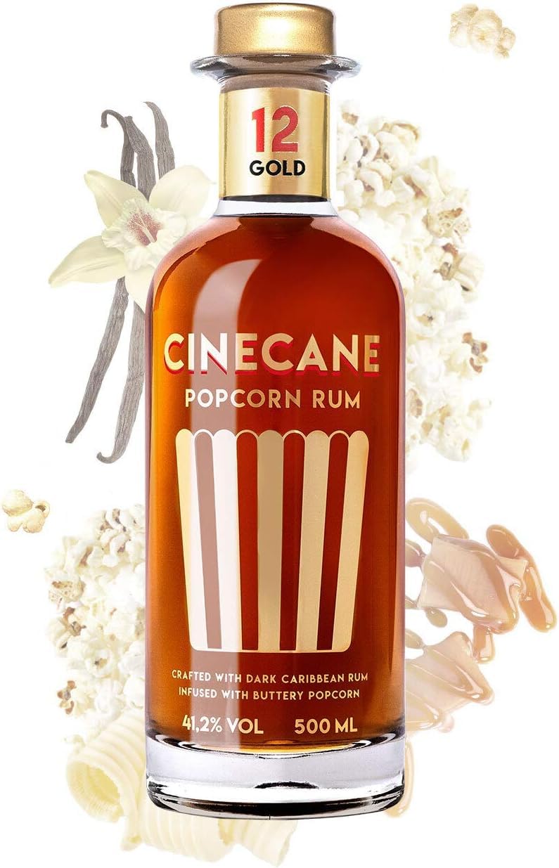 CINECANE Popcorn Rum Gold 12 | 41,2% | 0,5L | Karibischer Rum | Destilliert mit echtem Popcorn