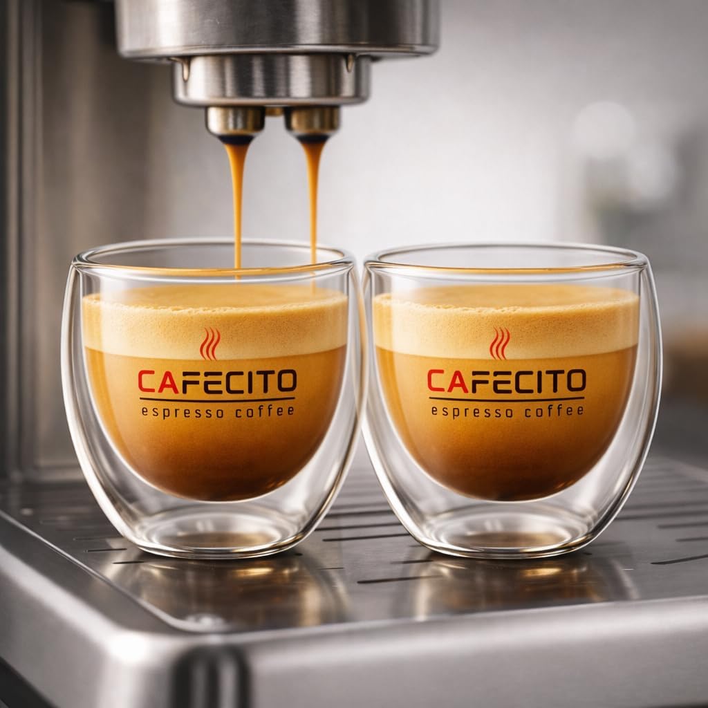 CAFECITO® Double Wall Espresso Glass Cups – 80ml (2.7 oz) Set of 2 – Borosilicate Insulated Demitasse Glasses for Espresso, Cortadito & Café Colao – Clear Thermal Espresso Cups