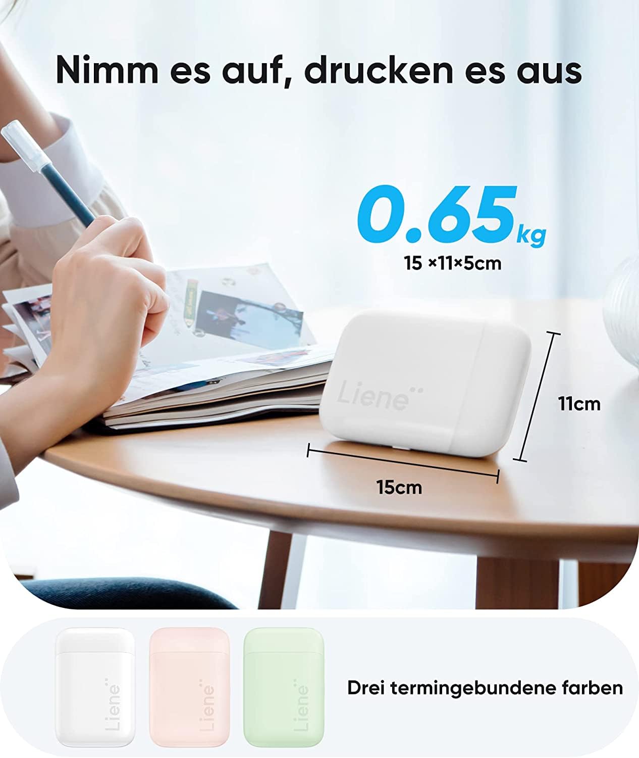 Liene Mini przenośna drukarka fotograficzna 5 x 7 cali z 5 samoprzylepnymi papierami cynkowymi, Bluetooth 5.0, kompatybilna z iOS/Android, mała drukarka fotograficzna do iPhone'a, biała