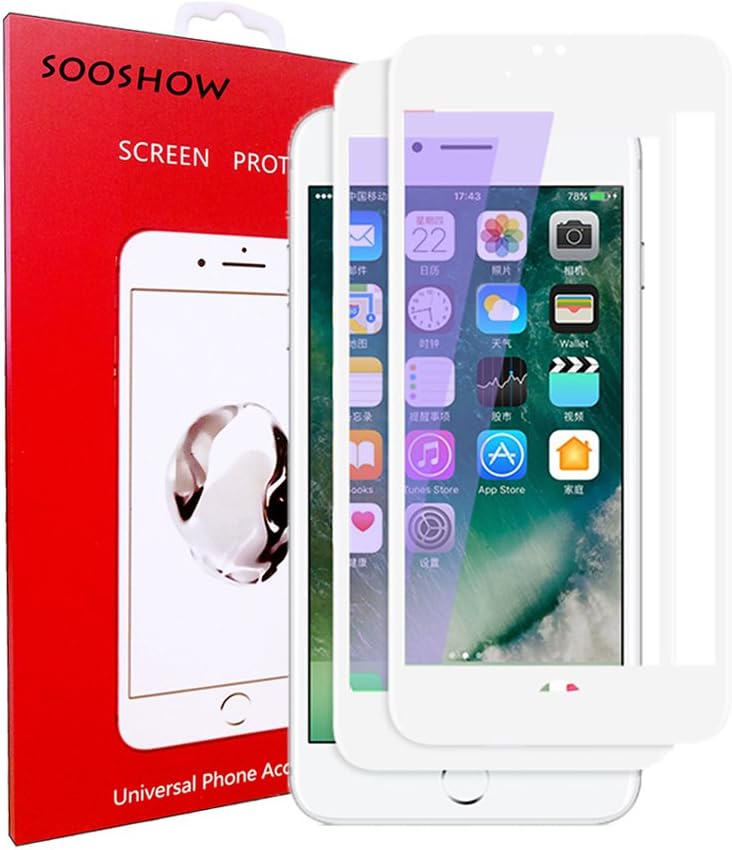 for iPhone X Screen Protector, HD Clear Anti Blue Light 9H Hardness 3D Full Coverage Tempered Glass for iPhone X /7/8 /7Plus /8 Plus (2-Pack) (White for iPhone 7/8)