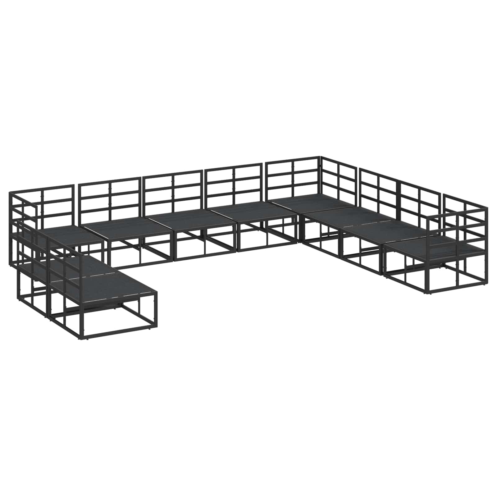 10-częściowy zestaw mebli ogrodowych z poduszką, czarne, aluminium malowane proszkowo, na taras, balkon, do ogrodu, z regulowanymi nóżkami, odporny na warunki atmosferyczne, zestaw
