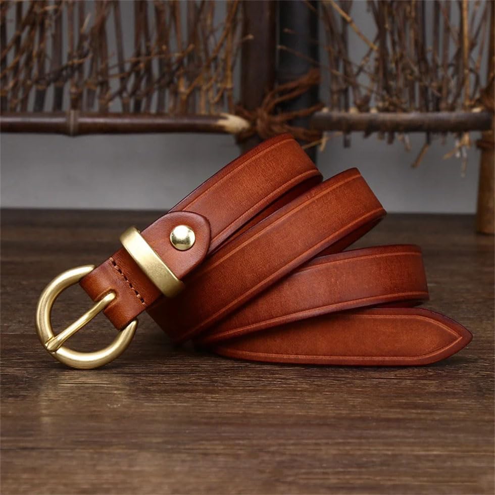 Pohullan Men Thick Copper Buckle Leather Casual Jeans Belt Retro Leather Belt4