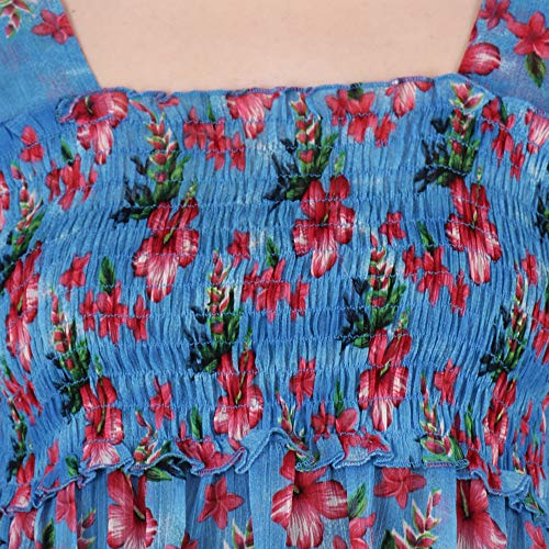 Image of POPWINGS Printed Chiffon Peplum Tops for Women || 3 /4th Sleeves Square Neck Women Tops for Summer || Stylish Western Smocking Women Tops