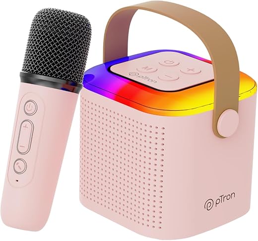 pTron Newly Launched Fusion Tunes 10W Mini Bluetooth Speaker, Wireless Karaoke Mic, 8Hrs Playtime, Vivid RGB Lights, Voice Effects, Multi-Play…