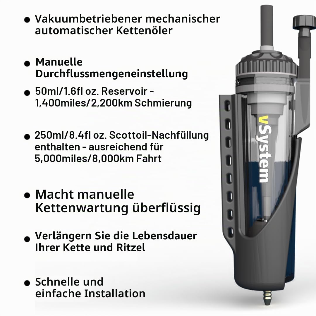 Scottoiler vSystem Automatischer Kettenöler, inkl. Scottoil Grün Alle Temperaturen biologisch abbaubar